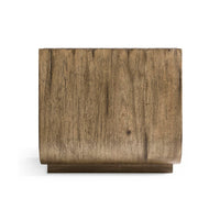 Side view of organic modern wood side table details.