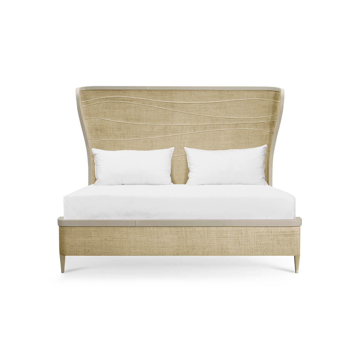Front view of organic modern woven king bed.