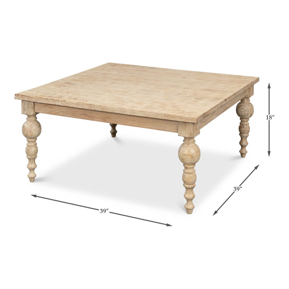 Square coffee table dimensions, 39x39 inches with ornate legs.