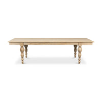 Front view of natural wood dining table.