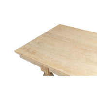Close-up of dining table top, natural wood grain.