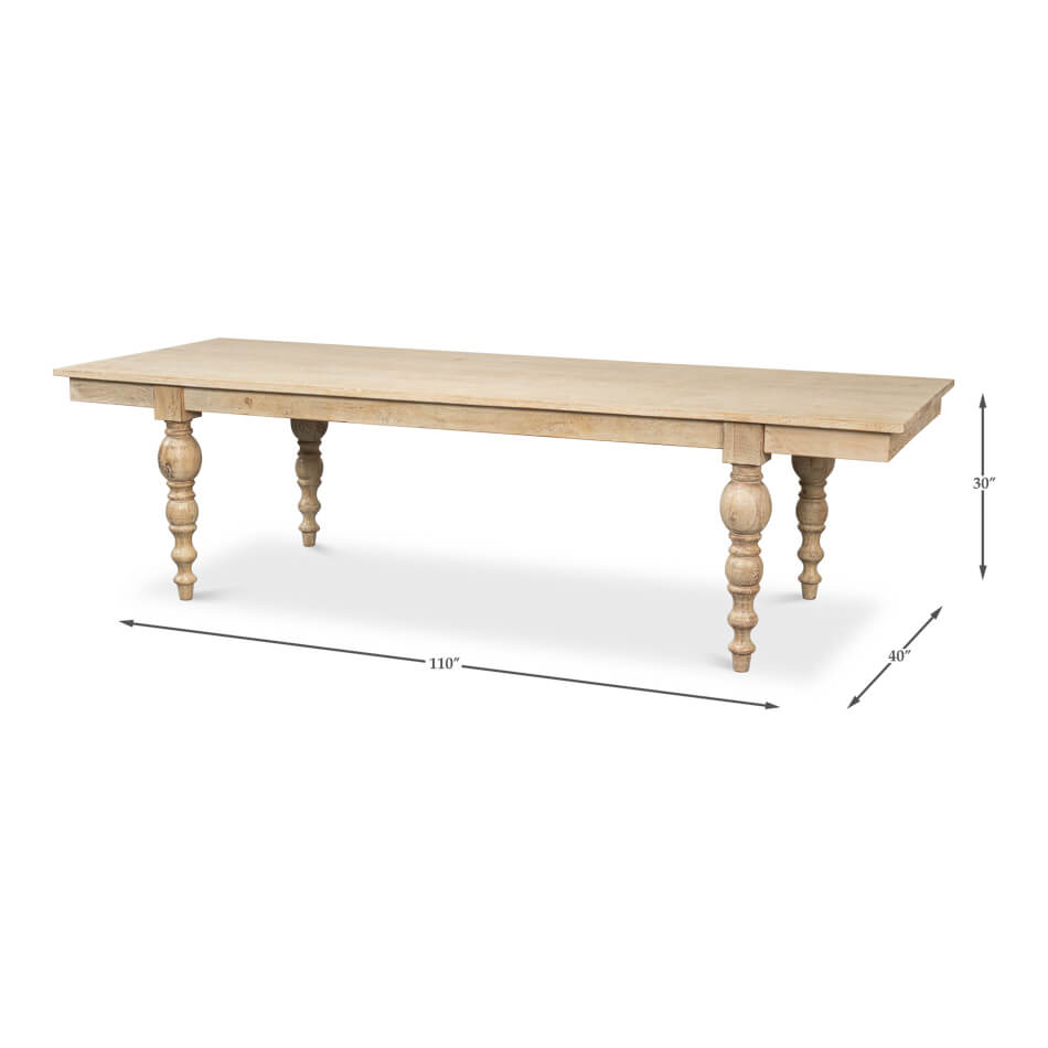 Dining table with dimensions, rustic wooden construction.