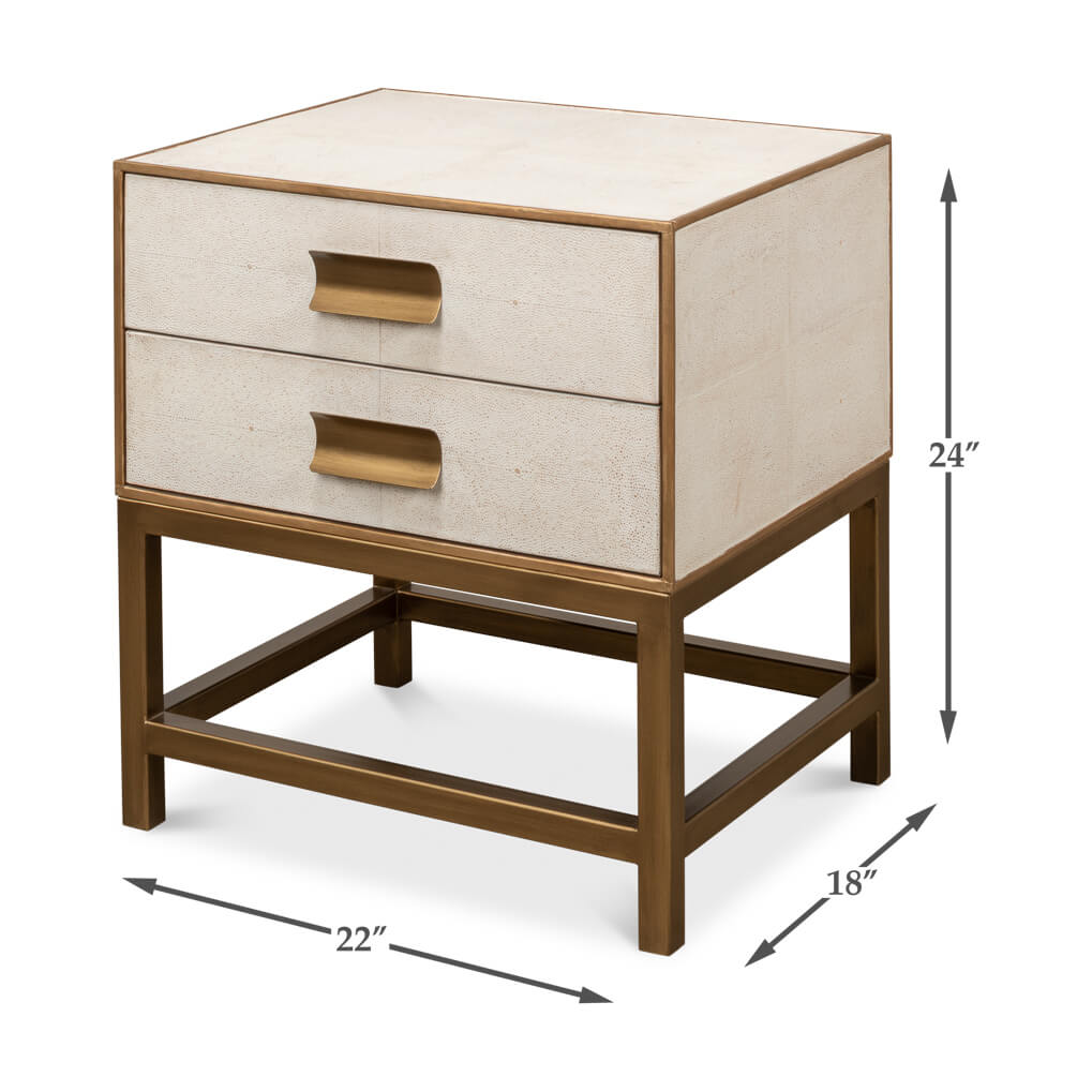 Modern end table with measurements illustrated.
