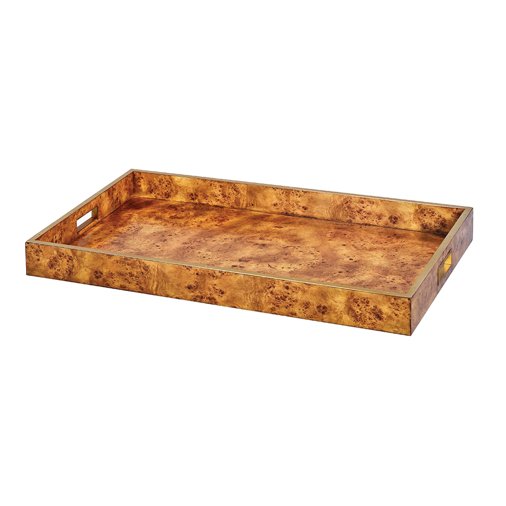 Ottoman tray in amber burl with a brass rim