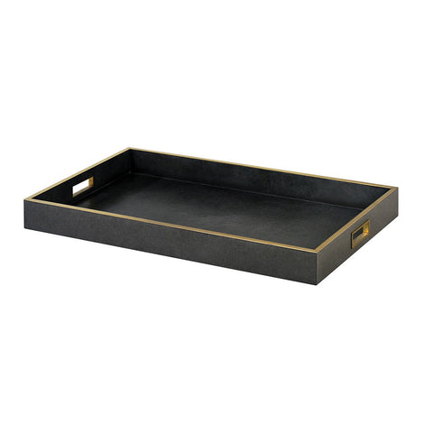 Contemporary Large Serving Tray with Brass Trim - Charcoal Finish