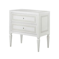 White Italian neo classic bedside chest with two drawers.