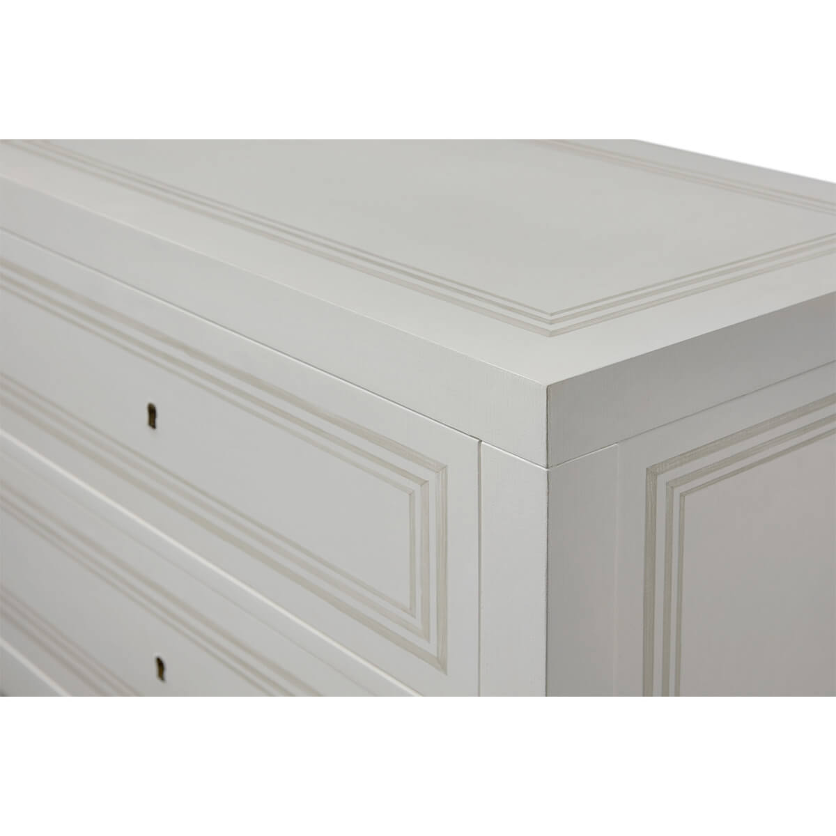 Close-up of painted details on Italian bedside chest.