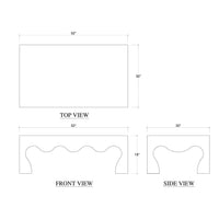 Dimensions and line drawings of modern coffee table.