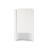 Side view of white classic incurved commode.
