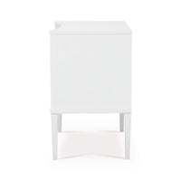 Side view of white nightstand, no handles visible.