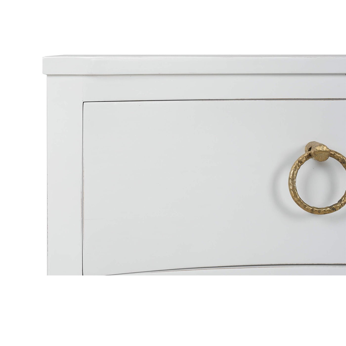 Close-up of nightstand top drawer with handle.