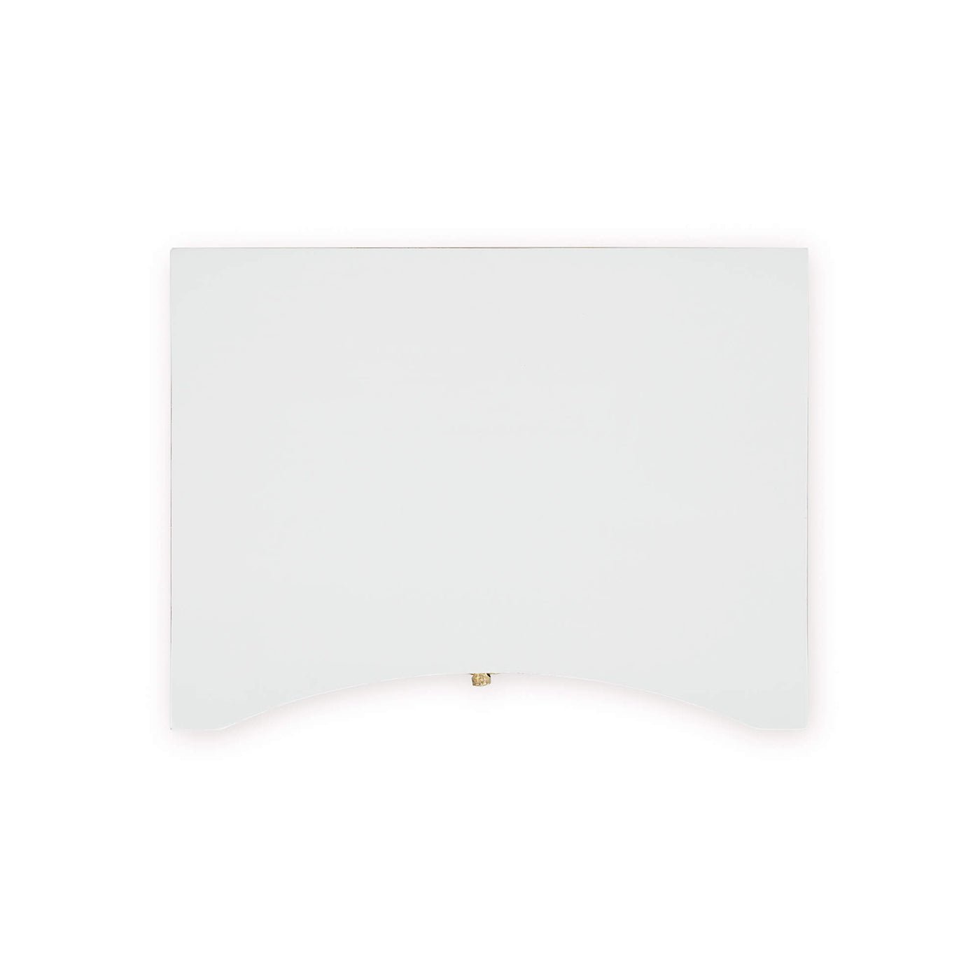 Top view of white nightstand with curved edge.