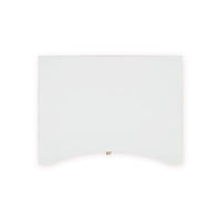 Top view of white nightstand with curved edge.
