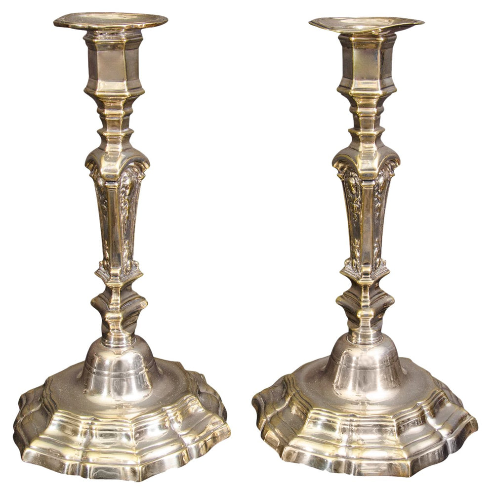 Pair of Louis XIV silvered bronze candlesticks front view.