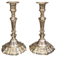 Pair of Louis XIV silvered bronze candlesticks front view.