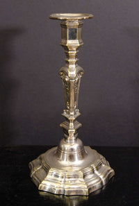 Single Louis XIV silvered bronze candlestick, right profile.