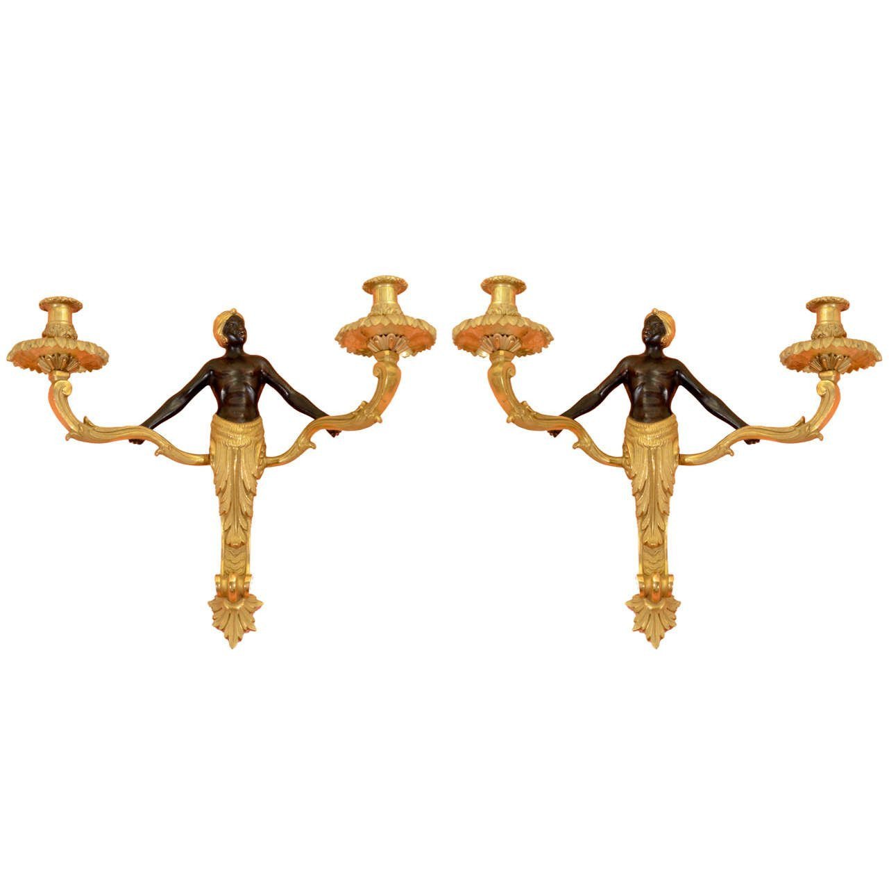 Pair of Louis XV bronze sconces, detailed view.