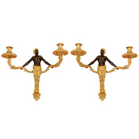 Pair of Louis XV bronze sconces, detailed view.
