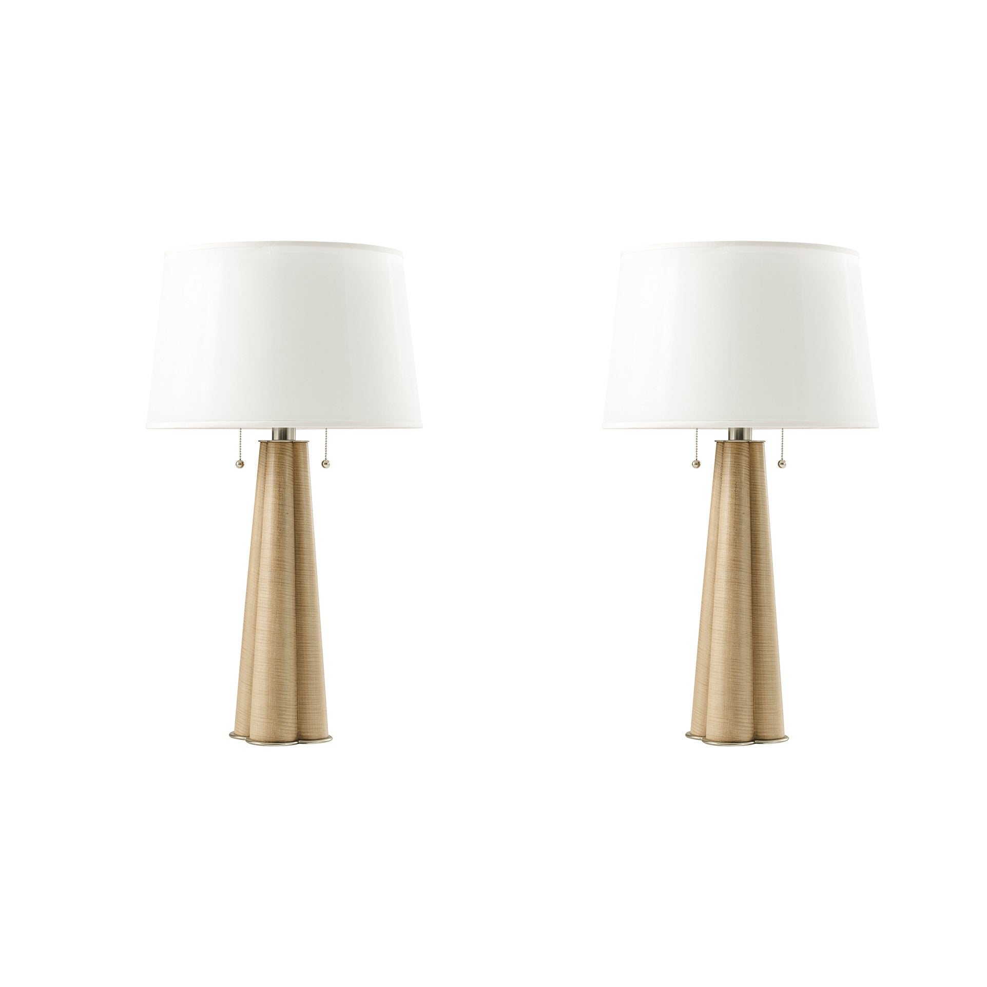 Pair of Art Deco table lamps on white background.