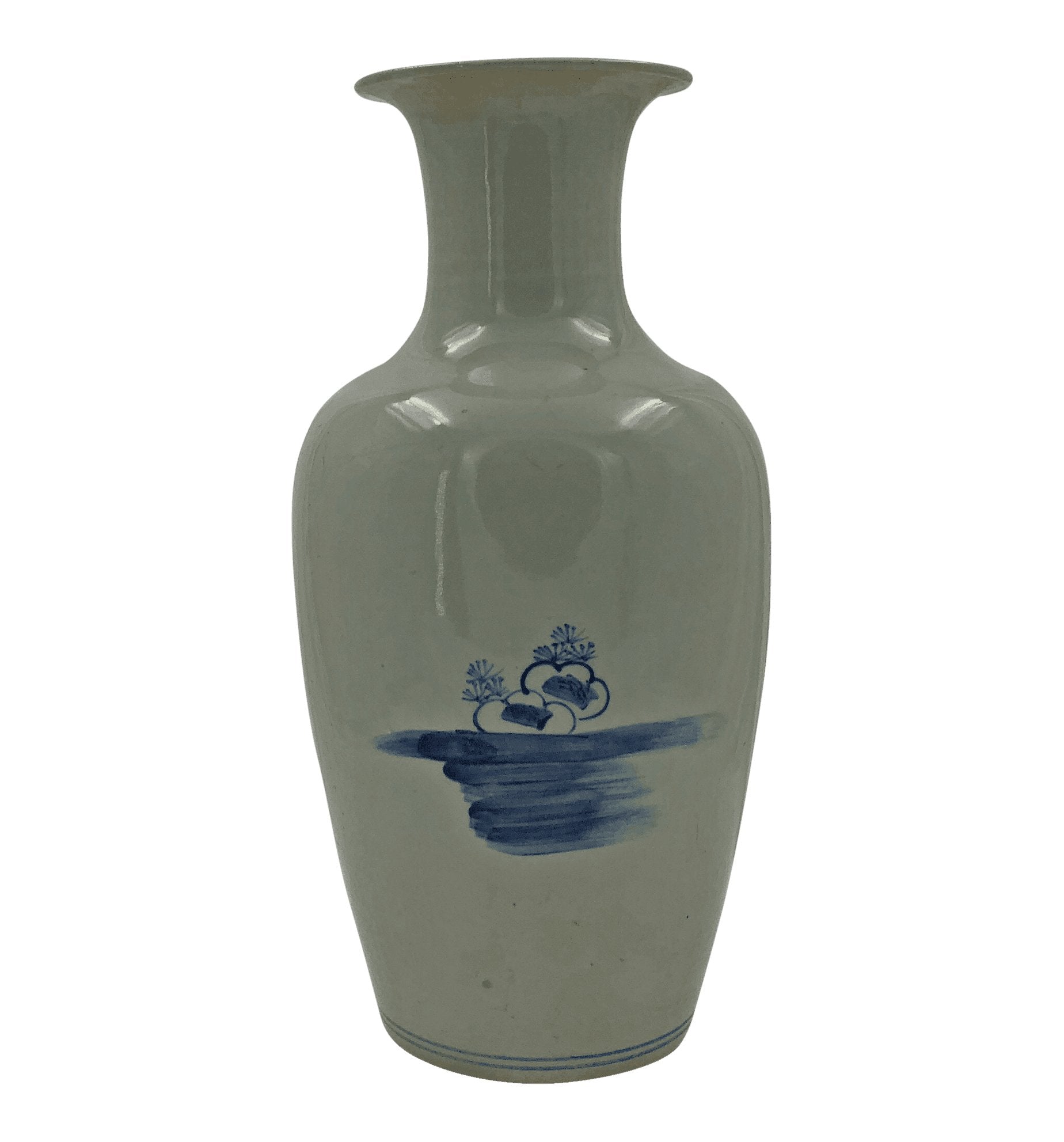 Back view of Chinese porcelain vase with floral design.