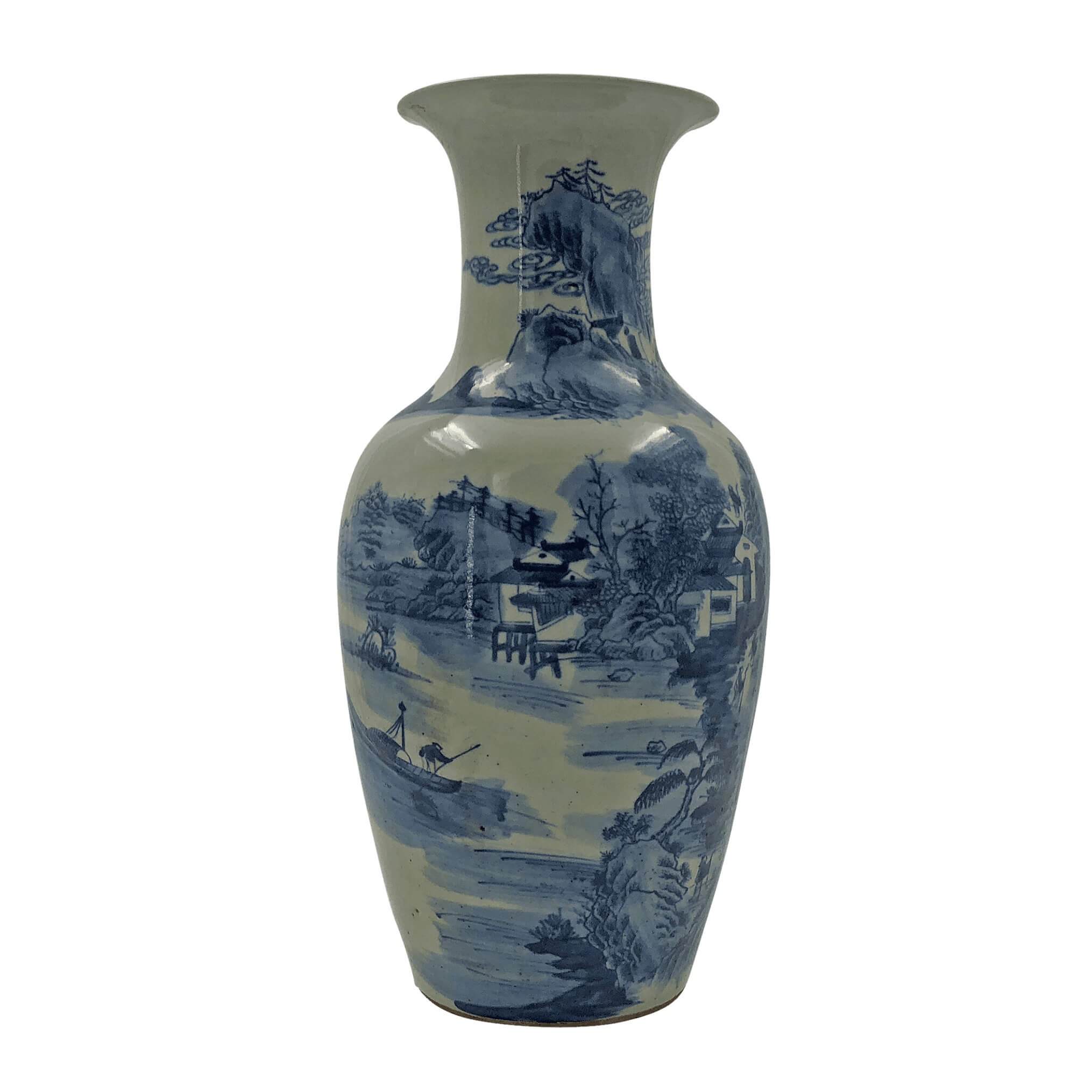Single Chinese porcelain vase, river scene with figures.