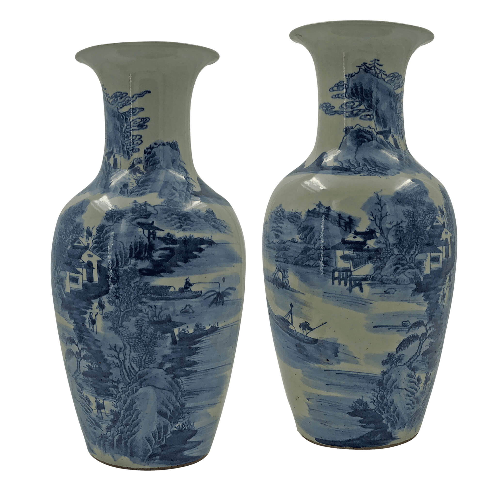 Pair of Chinese porcelain vases, detailed landscape design.