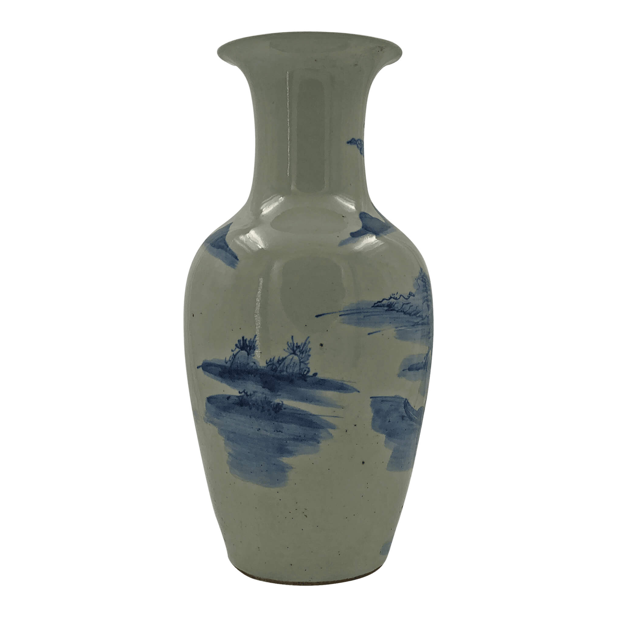 Simple Chinese porcelain vase, minimal landscape elements.