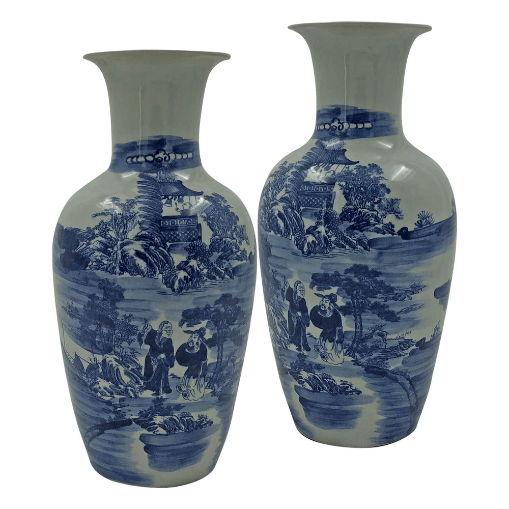 Pair of Chinese blue and white river vases.