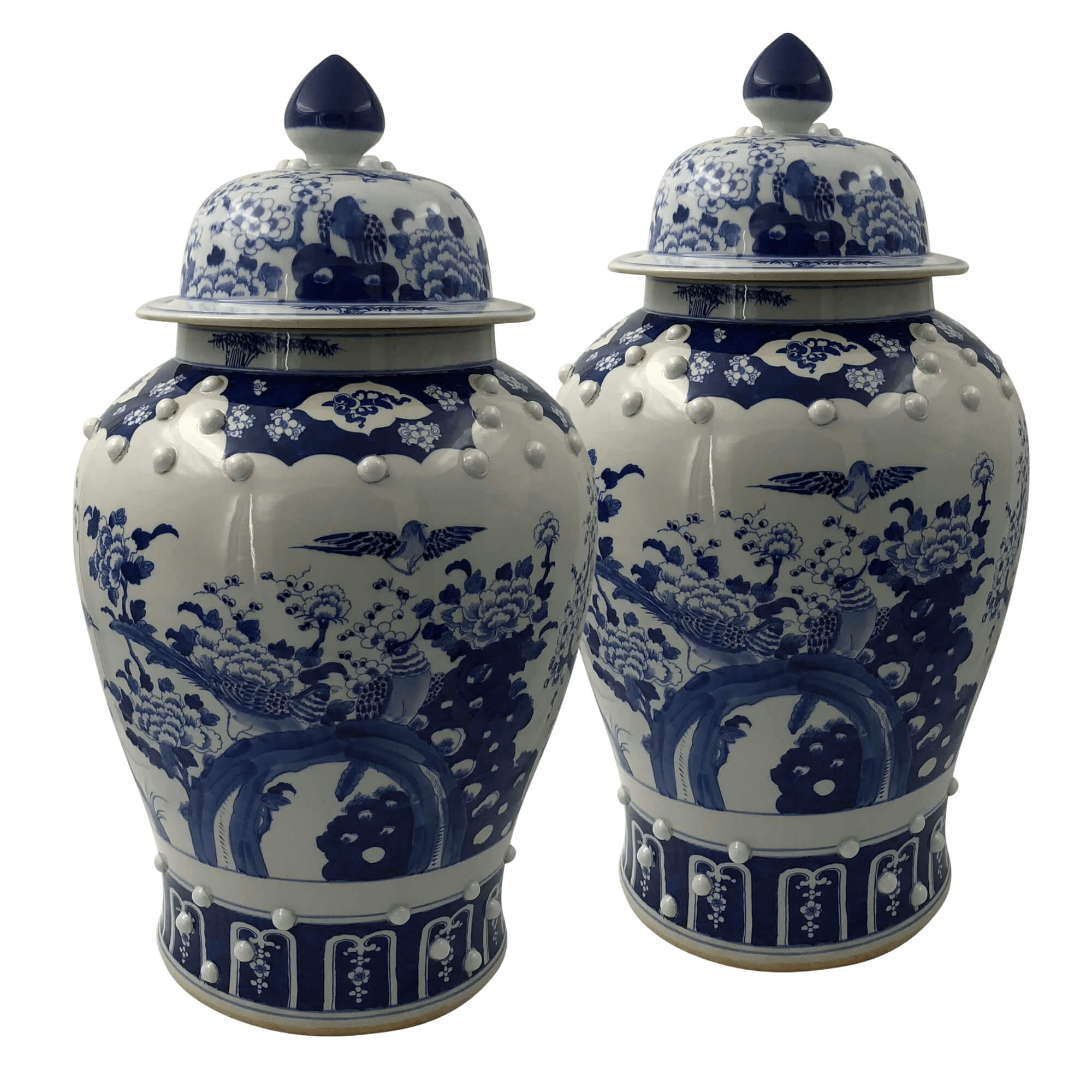 Pair of Chinese blue and white temple jars.
