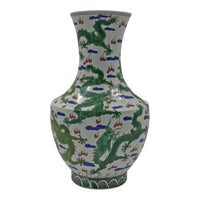 Single green dragon vase, side profile.