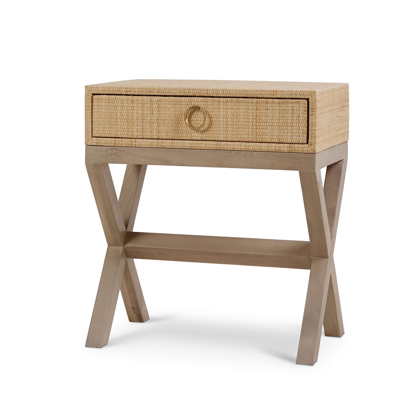 Single rattan nightstand front view, drawer visible.