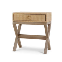 Single rattan nightstand front view, drawer visible.