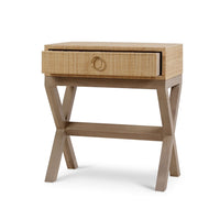 Single rattan nightstand front and side view.