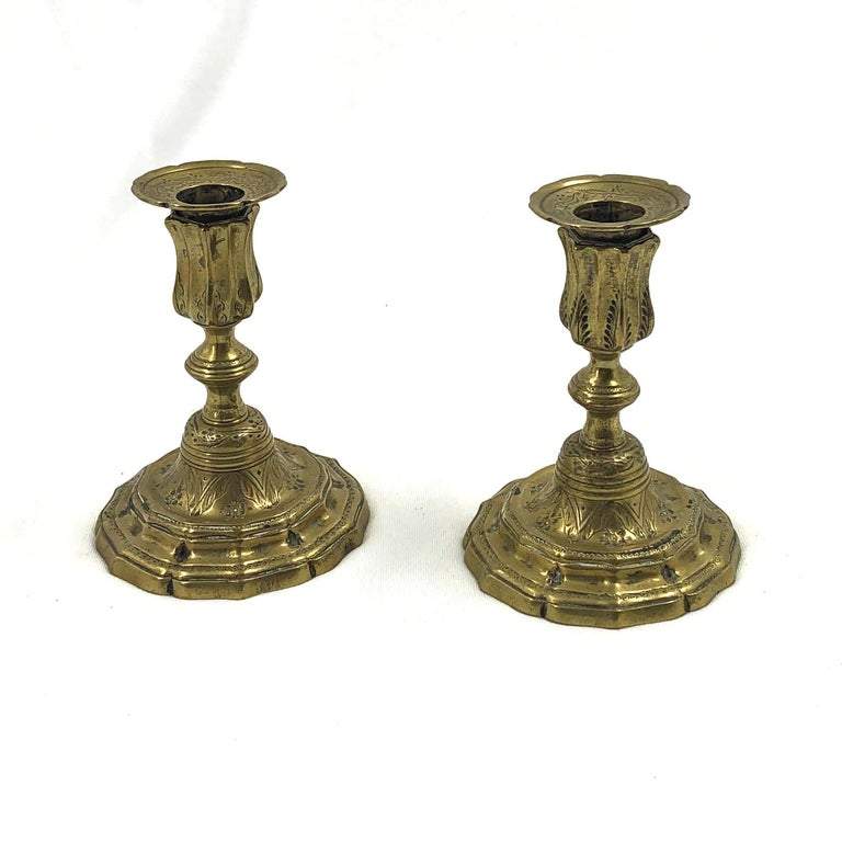 Antique French candlesticks, side view gold finish.