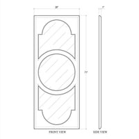 Dimensions of Art Deco mirrors, front and side view diagram.