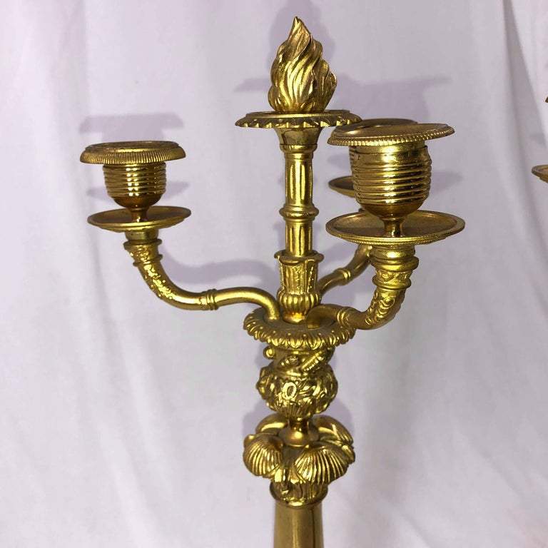 Top section of French Empire candelabra with candle holders.