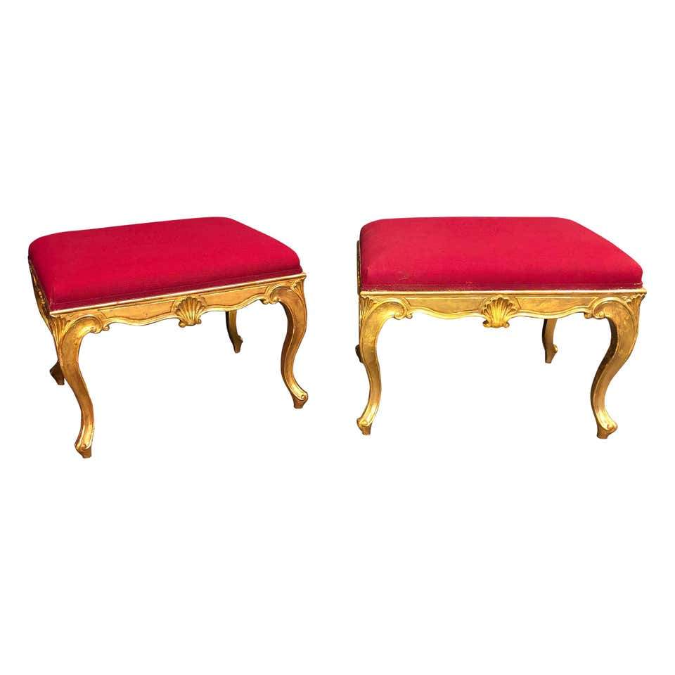Pair of red and gold George III style stools