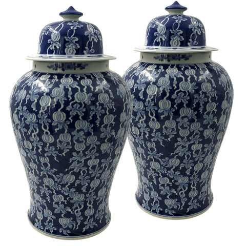 Pair of Hand Painted Blue and White Ginger Jars