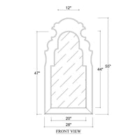 Diagram showing dimensions of ornate wall mirror.