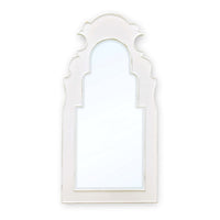 Single white mirror with unique, scalloped edges.