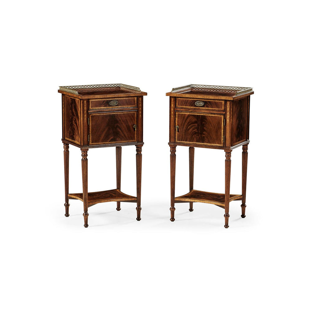 Pair of mahogany bedside cabinets, closed view.