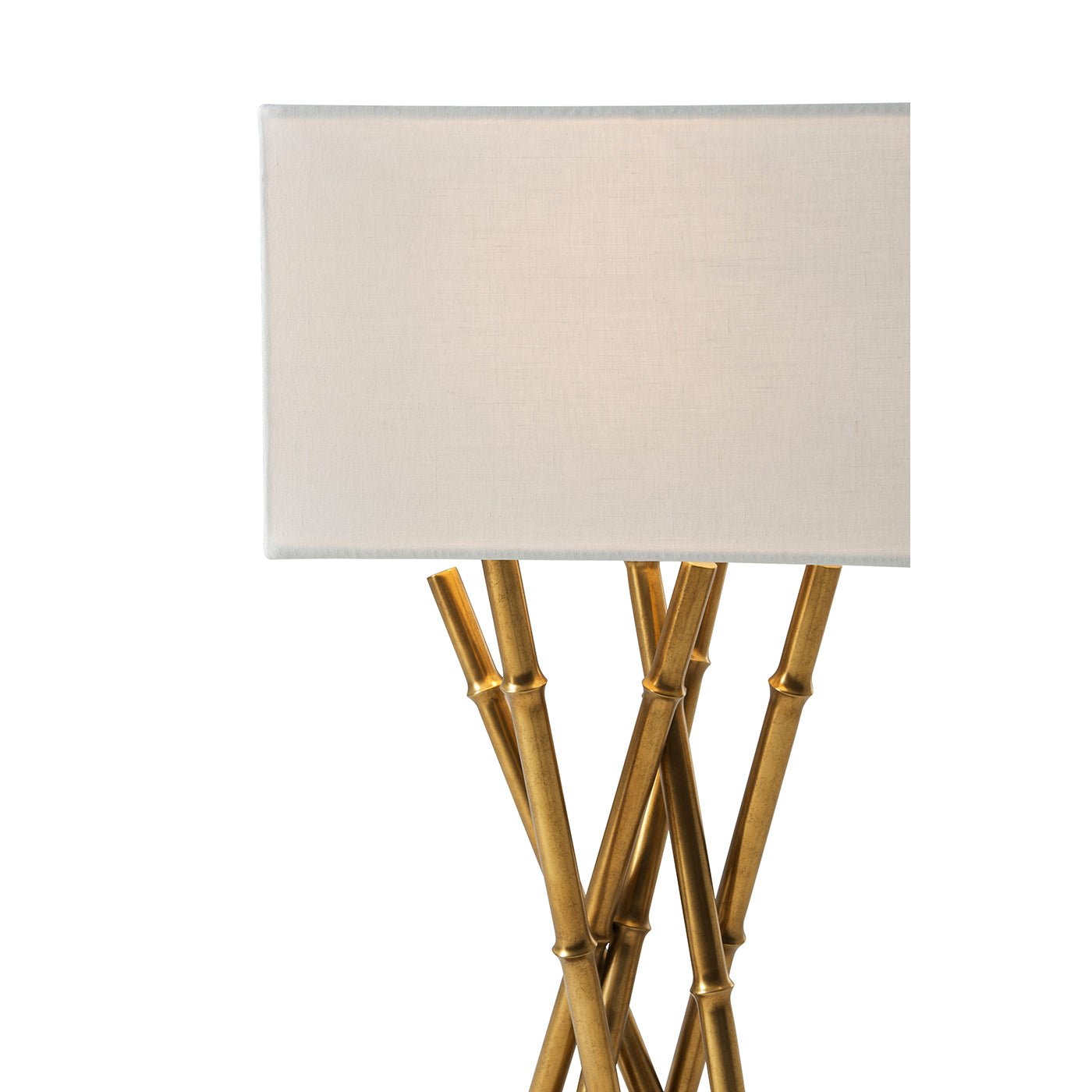 Close-up of lamp's shade and bamboo-style base detail.