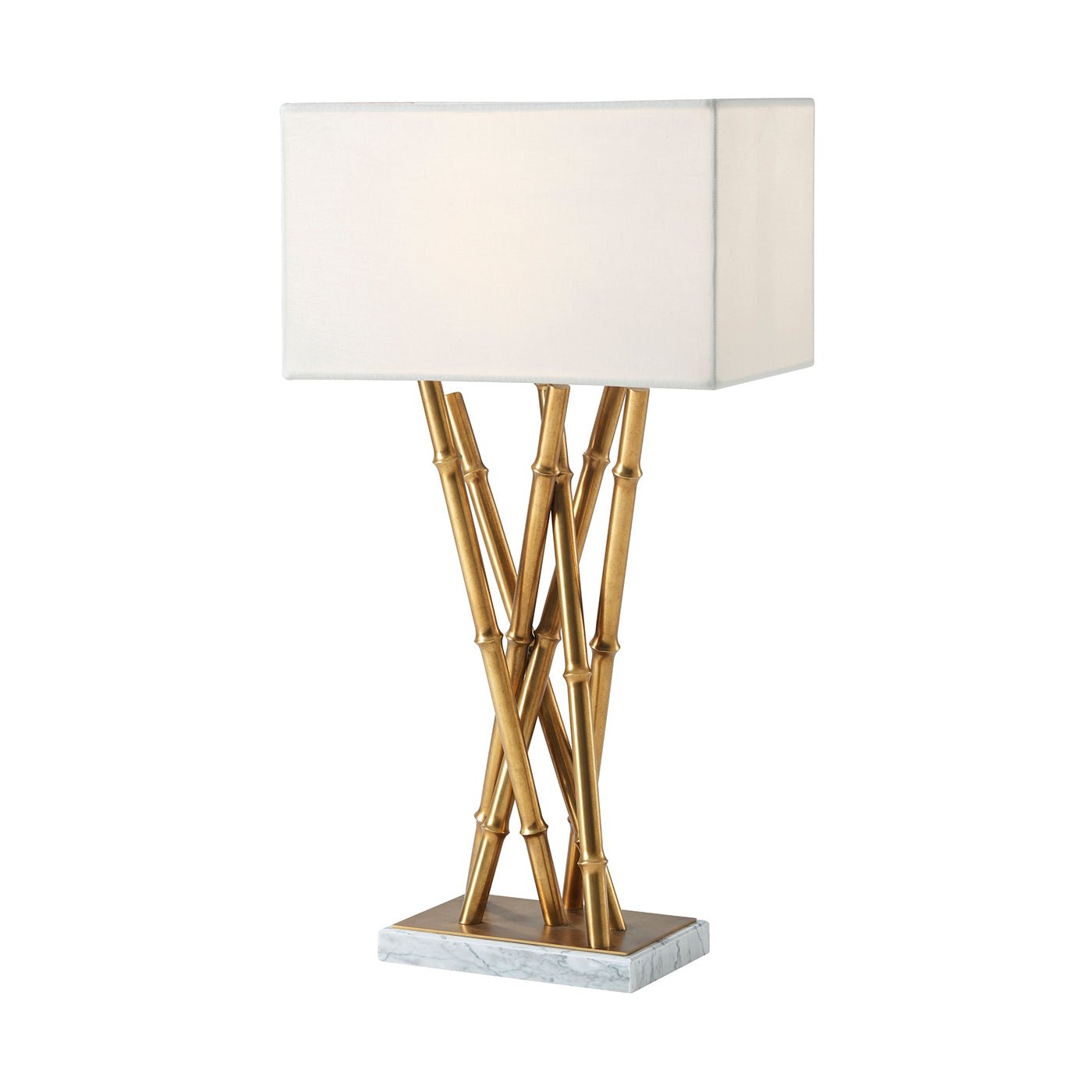 Brass table lamp with marble base for decor.