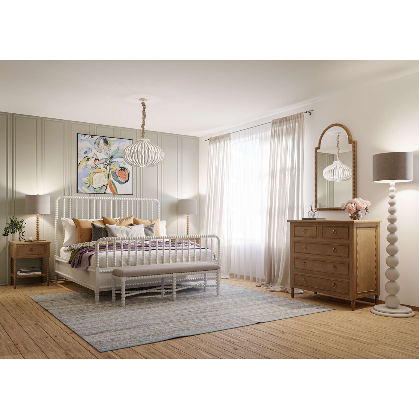 Queen Anne style mirror in elegant bedroom setting.
