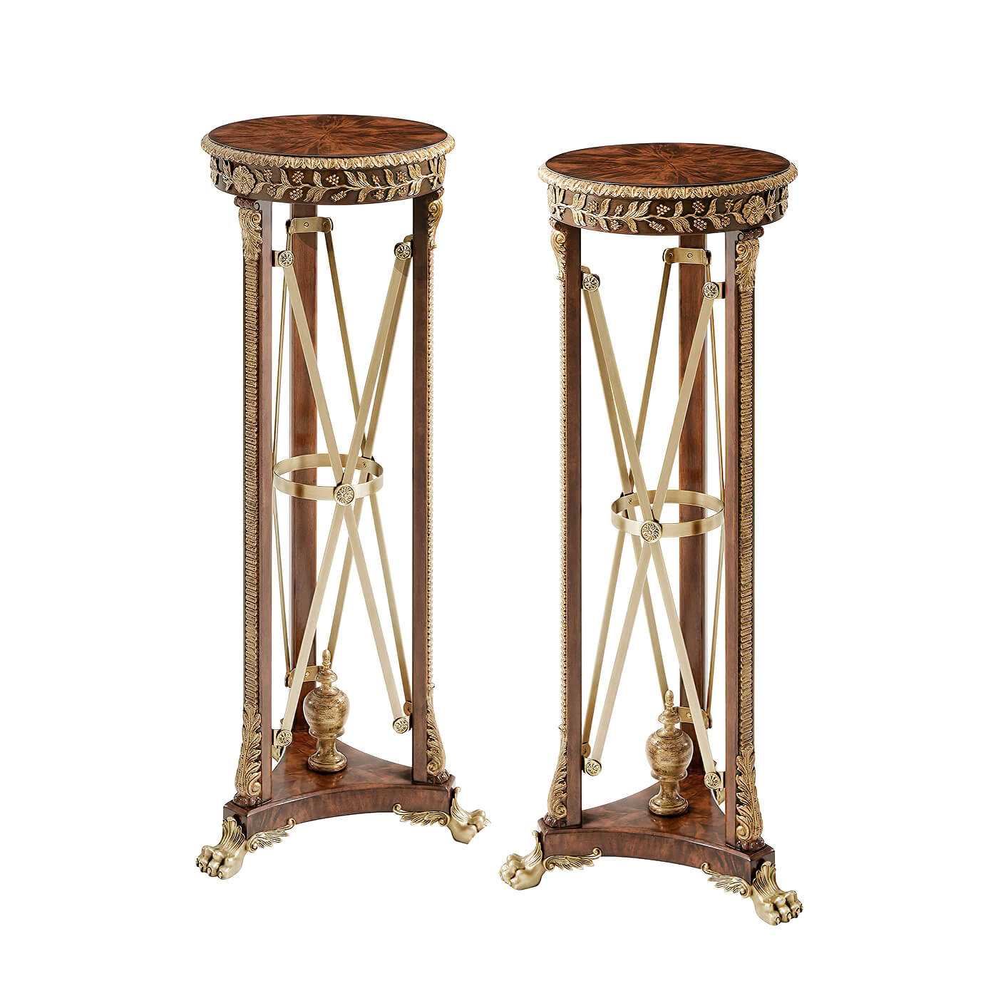 Two regency style pedestals with ornate design.