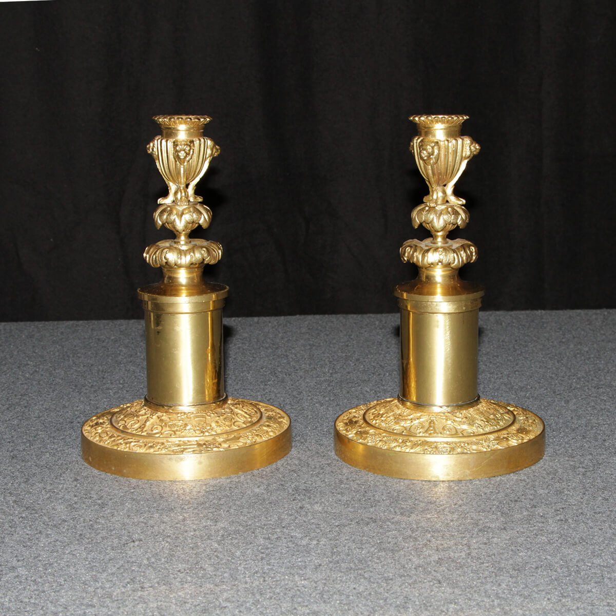 Front view of pair of Russian Neo Classic candlesticks.