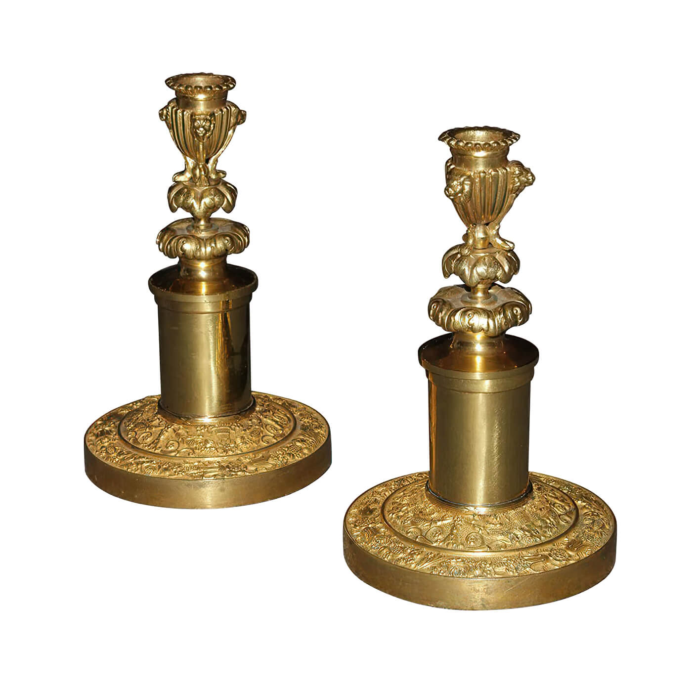Pair of Russian Neo Classic candlesticks, ornate design.