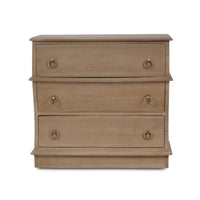Single serpentine wooden nightstand, front perspective.