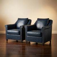 Pair of Classic Blue Leather Accent Chairs