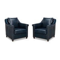 Pair of Classic Blue Leather Accent Chairs